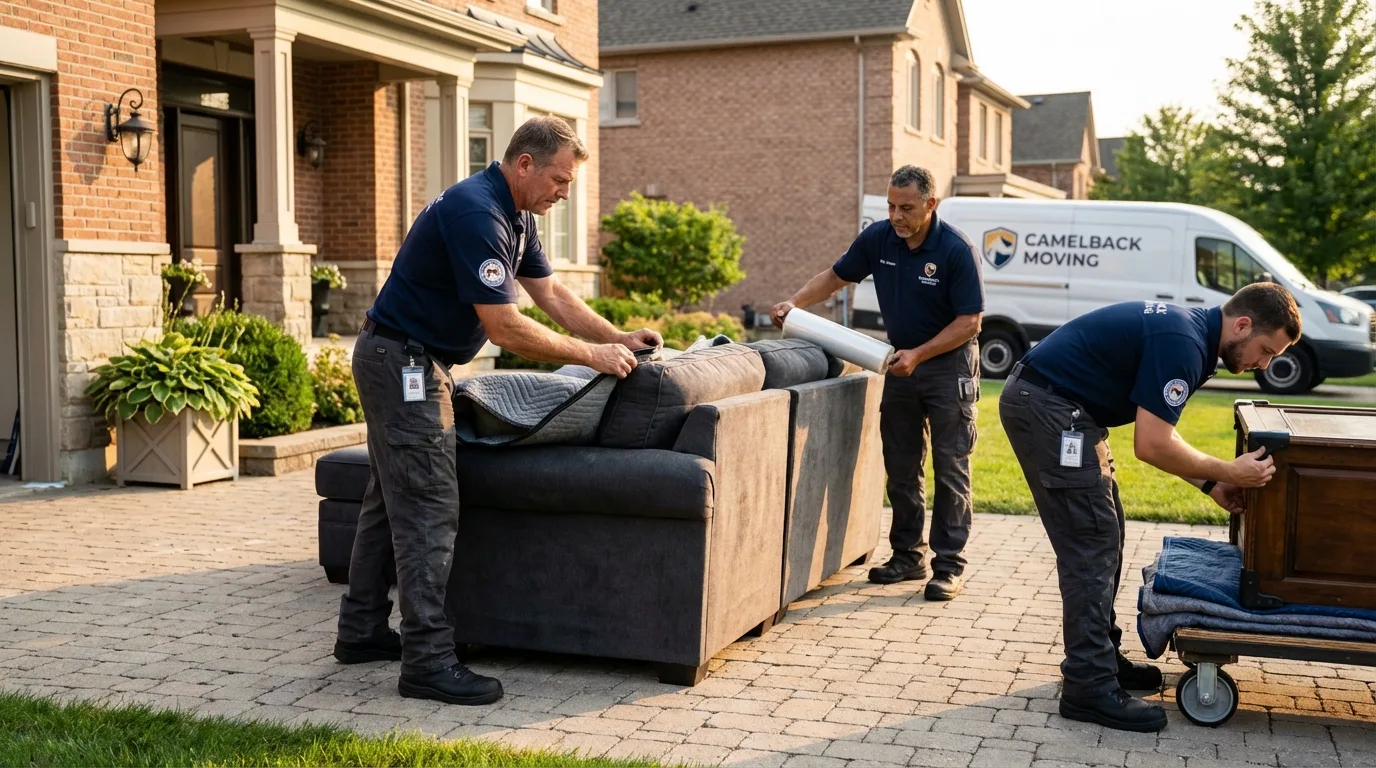 Large estate moving crew wrapping furniture in Horace, ND