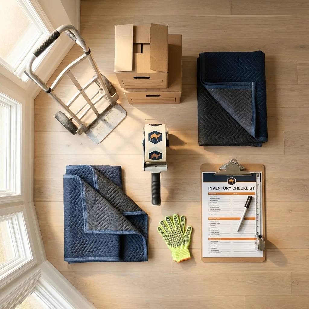 Professional moving supplies and packing materials layout for Horace residential relocations